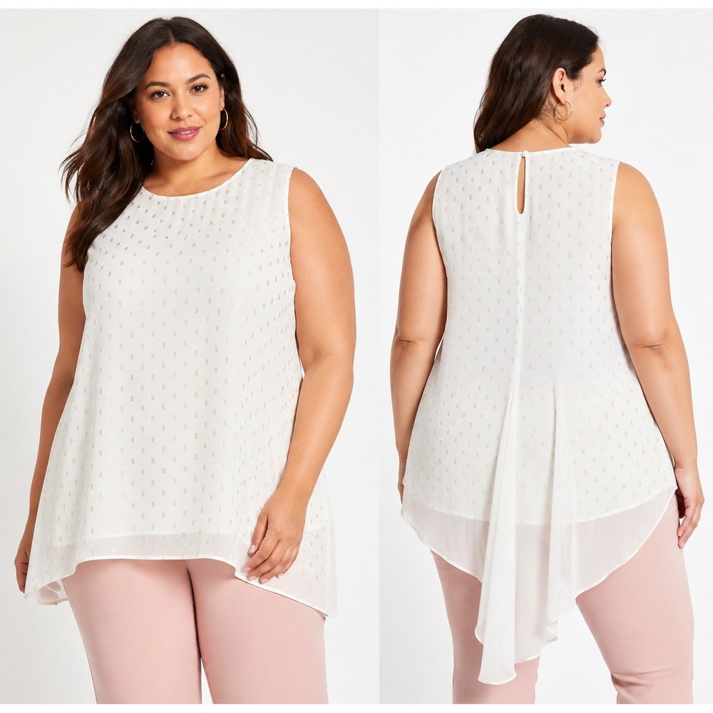 Melissa McCarthy Sleeveless Tunic Top Overlay Blouse White Gold Plus Size 3X